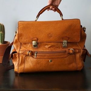 Bonia Cognac Leather Shoulder Bag/Bonia Camel Work Bag/Bonia Brown Leather Bag